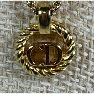 Vintage Christian Dior CD Rope Wreath Pendant Necklace Gold Tone